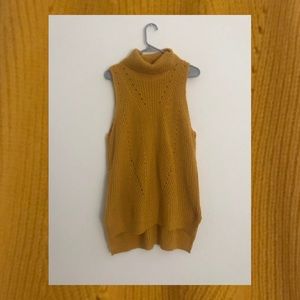 Sleeveless Mustard Knitted Turtleneck Sweater